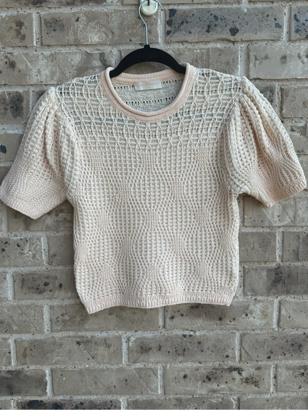 ULLA JOHNSON Capri Short-Sleeve Cropped Geo Knit Top Size small